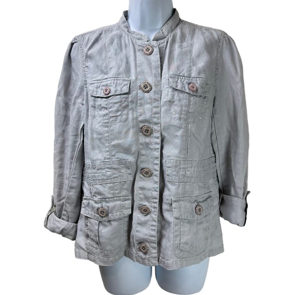 Eddie Bauer Linen Utility Jacket Gray Size Medium